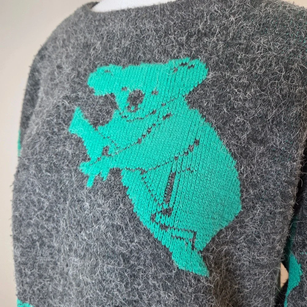 Vintage Australia Koala Angora Blend Sweater Gray Teal Green Womens‎ Medium
